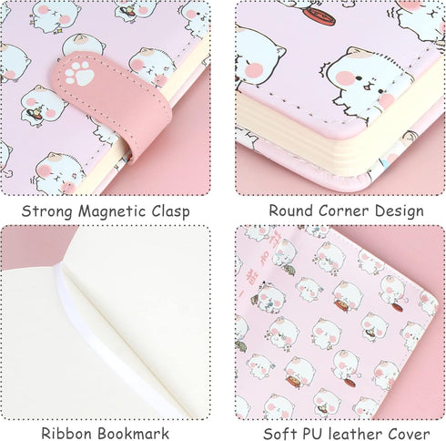 Cute Cartoon Notebook, Kawaii Journal, Japanese Sketchbook, Leather Cover Diary, Light Pink Travel Notebook