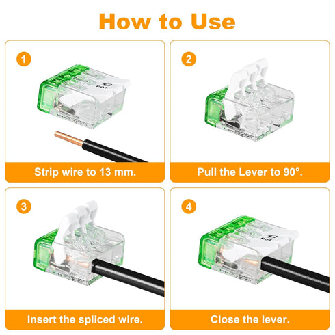 Lever Nuts Splicing Connector for Solid and Stranded Conductors, 3 Conductor with Operating Levers, AWG 12-24, Pack of