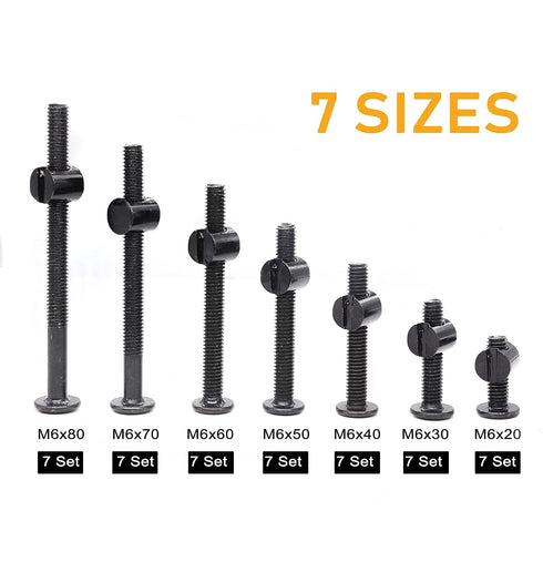 binifiMux M6 Frames,20mm 80mm(5 Pack 100 Crib Screws Hardware Kit, Black Flat Furniture Connector Bolt with Barrel Nuts