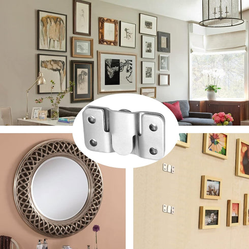 6 Pairs Flush Mount Bracket, 54 x 30mm Interlocking Picture Hanging Hooks, Stainless Steel Photo Frame Hook for
