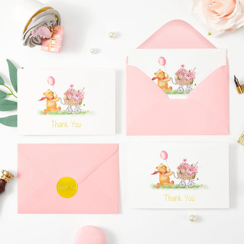 50 Pack Crisky Baby Shower Girl Thank You Cards with Envelopes Pink Baby Shower Greeting Notes Bulk (Cute Bear