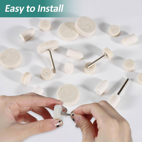 Sukh 145PCS Wool Felt Polishing Pad, Felt Buffing Wheel for Polishing Kit with 1/8 Inch Shank
