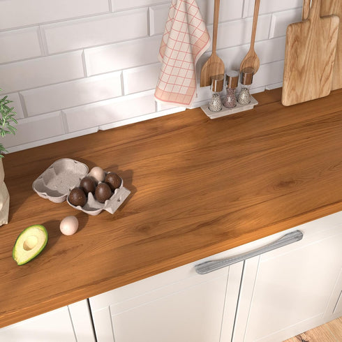 Countertops 24"x160" Chestnut Wood Contact Paper Peel and Stick Brown Wood Vinyl Wrap for Desk Cabinets Wide Removable