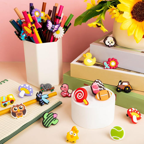 Pencil Clip Topper, 50 Pcs Different Pencil Decoration, Cute Charms for Kids, Students, School Gifts