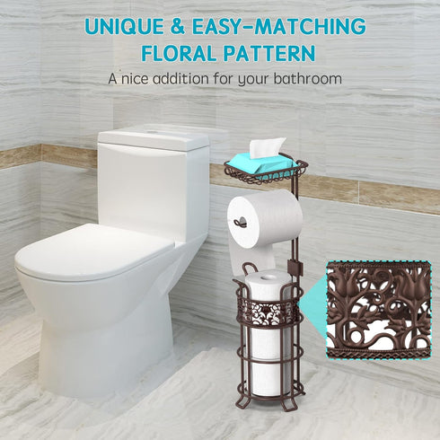 3 Upgraded Toilet Paper Holder Stand for Bathroom, Holds Big Rolls of Jumbo Mega Paper, Top Shelf for Wipes Tissue