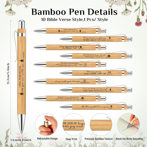 Christian Church Gifts Bulk Bible Verse Bamboo Pens, Floral Keychain, Inspirational Bookmark for Women