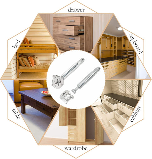 Flyshop 10 Sets Self-Tapping Furniture Cabinet Connector Fittings #261 (15 x 12mm) Cam Lock with M6 Threaded Dowel