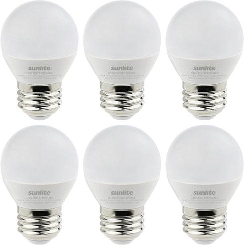 6 Pack Sunlite G16 LED Dimmable Decorative Globe Vanity Light Bulbs, Frosted, 7W (60W Equivalent), 4000K Cool White