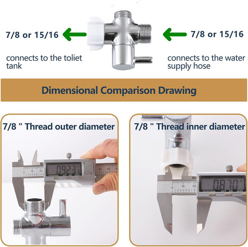 Brass T Adapter with Shut-off Valve, 3-way Tee Connector 7/8" x 7/8" x G1/2, Leak-Free Chrome Metal T Valve
