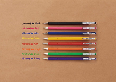 Pentel Mattehop - Liquid Gel Rollerball Pens, K110-1.0mm Nib, Pack of 8, One of Each Colour