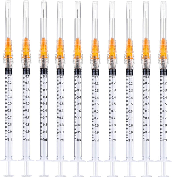 15Pack 1ml/cc Plastic Sterile Syringes with 25Ga and Cap, Individually Packaged for Scientific Labs and Industrial