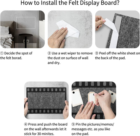 Filmstrip Felt Bulletin Board Self-adhesive Memo Display Pad for Wall - 32.6x21.6cm/13x8.5in with Pins