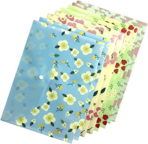 Document Folder, Yeebline 8 Pack Poly Envelopes, Floral Printed Waterproof Letter Size Document Organizer with Snap