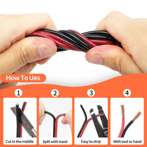 10 10AWG 50FT 2 12V/24V Gauge Wire, Automotive Electrical Cord Conductor Red Black DC Cable LED Strips Extension Cord