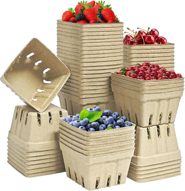 60 Pack Natural Pulp Fiber Berry BasketSmall Molded Produce Vented Basket Kitchen