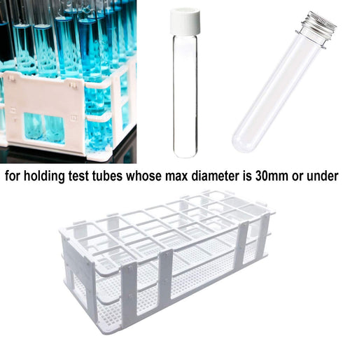 Plastic Test Tube Rack 2 Pack, 21 Holes Lab Holder for 30mm and Below Test Tubes, Detachable
