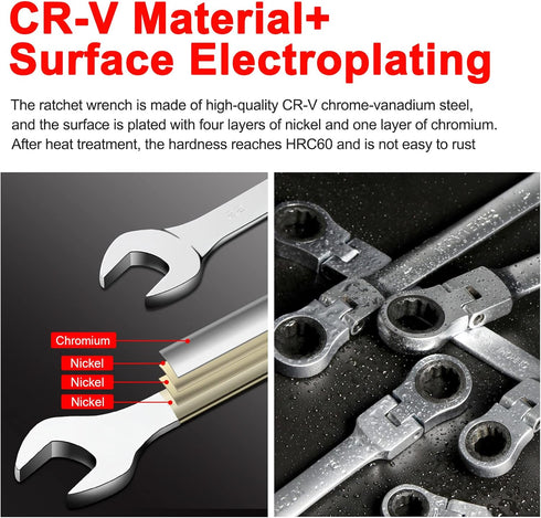 Ratchet Wrench, 19mm Combination Wrench, 180 Flex Head Ratcheting Tool, Anti-rust Wrench