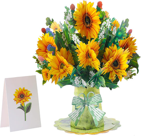 Sharonlily 3D Sunflower Bouquet Greeting Card, Forever flower Pop Up Bouquet Card with