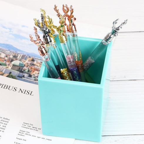 Koqye Teal Pen Holder, Decorative Acrylic Makeup Brush Holder, Desk Organizer for Home Office and School