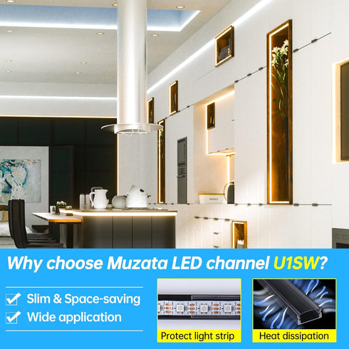 6Pack 3.3FT/1M U1SW 1M Muzata LED Channel Black Aluminum U Shape LED Strip Channel with Transparent Clear Cover Easy