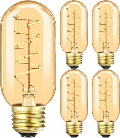 Vintage T14 LED Spiral Filament Bulb, 4W Equivalent E26 40 Watt Warm White 2200K Dimmable AC120V 400LM