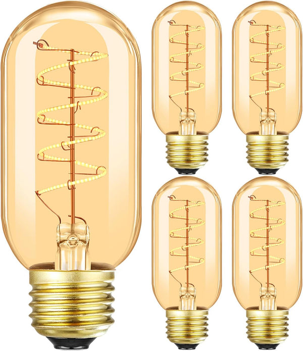 Vintage T14 LED Spiral Filament Bulb, 4W Equivalent E26 40 Watt Warm White 2200K Dimmable AC120V 400LM