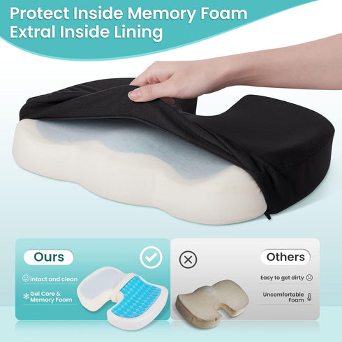 Tailbone Office Chair Seat Cushion, Cooling Gel Enhanced Memory Foam Cushion for Long Sitting - Back, Sciatica, Coccyx