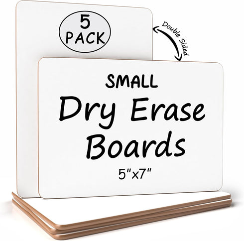 Scribbledo Set of 5 Small Dry Erase Boards, Mini 5"x7” Double Sided Personal Whiteboards for Students Teachers