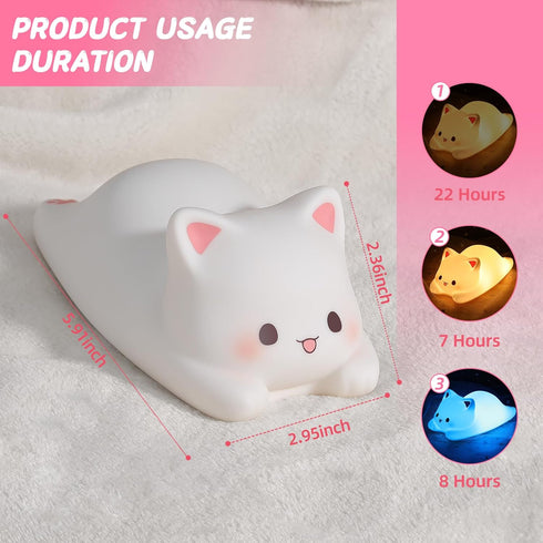 1/3 Dimmable LOVERUIS Cute Night Light for Kids Cat Night-Light Baby Girl Squishy NightLight Hour Timer Kitty Light