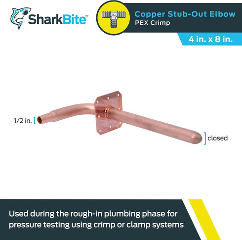 SharkBite 1/2 Inch Crimp Copper Stub Out Elbow with 4 Inch x 8 Inch Bracket, Plumbing Fittings for PEX Pipe