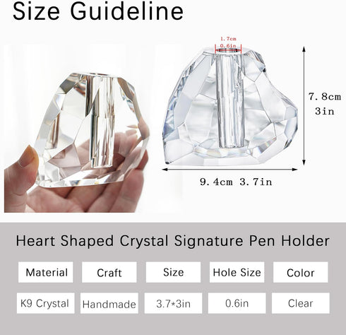 QFkris 3.5'' Crystal Signature Fountain Pen & Pencil Holder Heart Shaped Glass Cut Pen Stand Office Supplies Desktop Organizer Desk Decoration Student Graduation Birthday Gift by QFkris