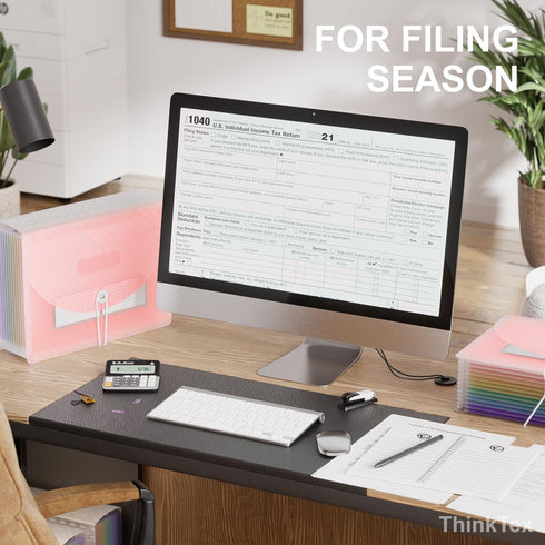 ThinkTex Accordion File Organizer, 12-Pocket Expanding Folders for Paper Receipts, Bills & Taxes, Pink