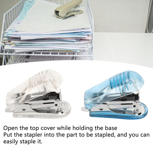 Small Handheld Stapler, Easy to Use, Practical, Durable, 2pcs for Office (White Blue)