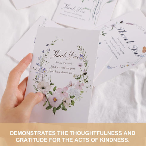 C2U Envelopes(50 Pack 4"x6"),Stickers Funeral Thank You Cards with & Message Inside - Wildflower Bereavement Sympathy