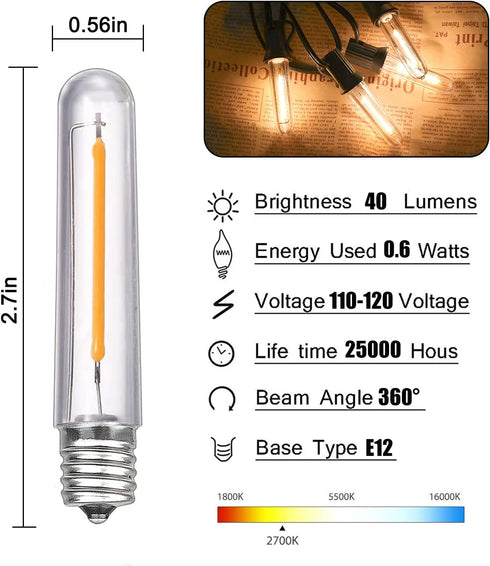 12 Pack Dimmable E12 LED Bulbs, 0.6W Led Candelabra Bulbs 2700K Warm White, Vintage T13 LED Replacement Light Bulbs for C7/E12 Bases S14 G40 Outdoor String Lights, Chandeliers, Candle, Night Lights by GOOTHY