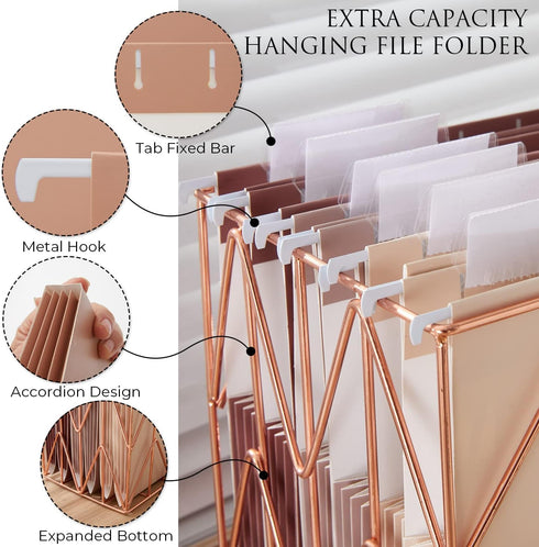 Y YOMA 6 Pack Extra Capacity Hanging File Folders, Letter Size Accordion Decorative Organizer with 1/5-Cut Tabs, Mocha