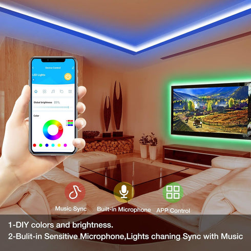 100ft DAYBETTER Smart RGB Led Strip Lights, Led Lights for Bedroom with App Control, Multicolor Changing Led Light