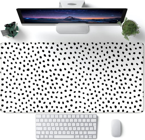 Boho Desk Mat, XXL Polka Dot Mouse Pad for Women Office Decor, Non-Slip Rubber Base, 31.5''X15.7'' with Stitched Edges