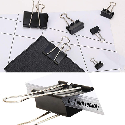 Binder Clips Paper Clamps Assorted Sizes 200 Count (Black) Jumbo, Large, Medium, Small, Mini, Micro with Box
