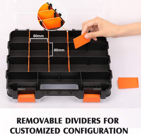 MIXPOWER 34-Compartments Double Sided Organizer with Removable Plastic Dividers, Black/Orange