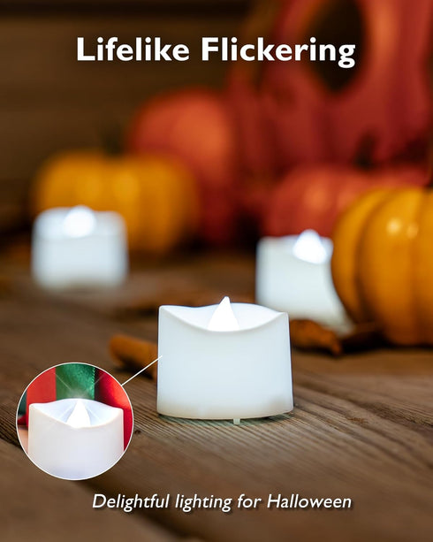 Homemory 24-Pack Pure White Flameless LED Tea Lights Candles, 200+ Hour Battery Operated Fake Electric Votive for Home