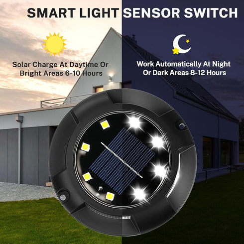 ANKUNABA 8 Pack 12 Solar Ground Lights, LED Solar Disk Lights Outdoor Waterproof In-Ground Landscape Lighting