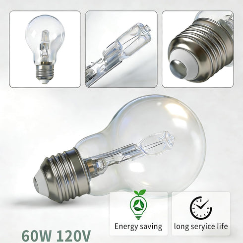 Hrsovii 60W A19 Bulb E26 2700K 1500-Hour Bulbs 2Pack High Brightness Halogen Lamp Standard Base Warm White Light