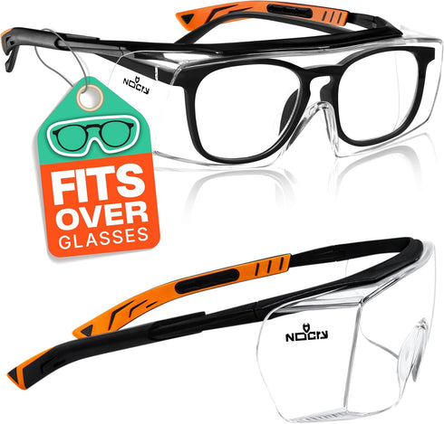 NoCry Safety Glasses Over Eyeglasses - 100% UV Protective Lab Safety Goggles