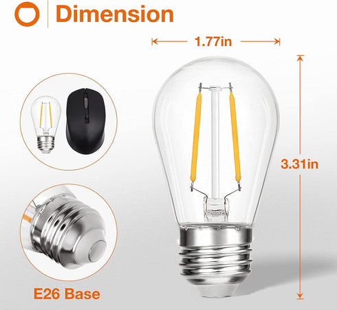 addlon LED Replacement Bulbs 2W S14 4 Pack Waterproof E26 Screw Base for Outdoor LED String Lights Shatterproof by addlon