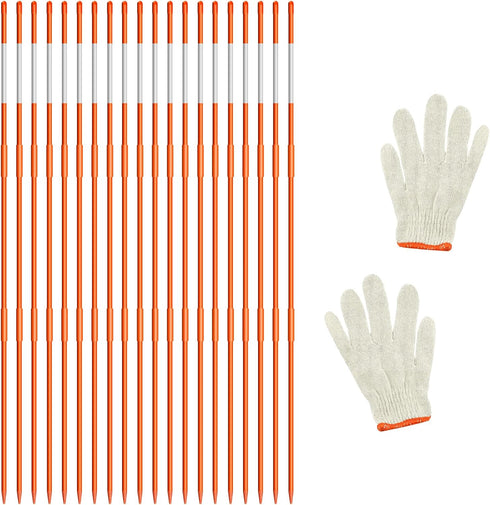 AHKUNMT 20Pcs Driveway Markers,4Ft Driveway Reflective Poles, Orange Fiberglass Snow Stakes with Reflective