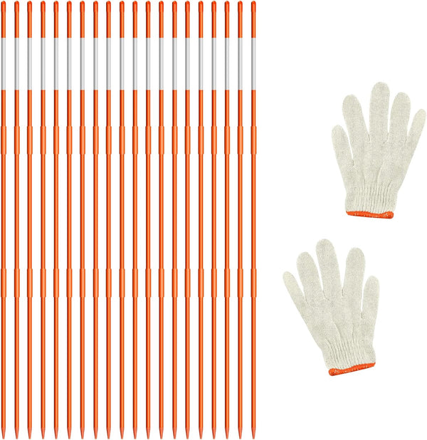 AHKUNMT 20Pcs Driveway Markers,4Ft Driveway Reflective Poles, Orange Fiberglass Snow Stakes with Reflective