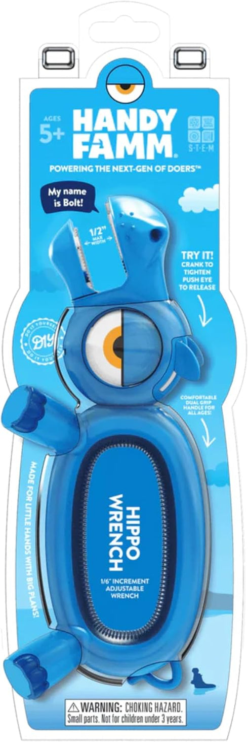 Famm 5+ Handy Bolt Hippo Kids Adjustable Wrench Real STEM DIY Tool Ages | Ergonomic Grip, Fine Motor Skill Builder