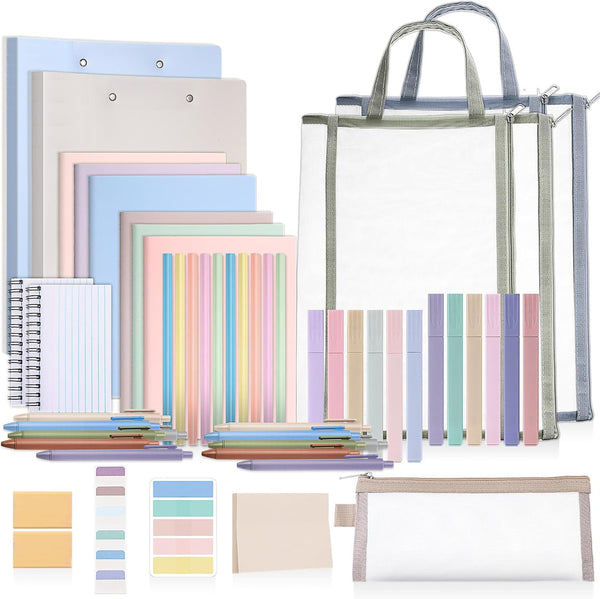 Colarr 54 Pieces Aesthetic School Supplies Set, Back to School Essentials Kit for High School and College (Morandi)