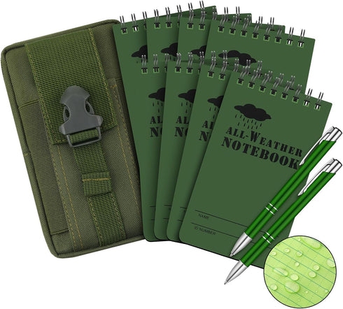 Eaasty 11 Pcs Waterproof Notebook, Tactical 3 x 5 Inch Pocket Notebook, Metal Weatherproof Pen, Fabric Cover